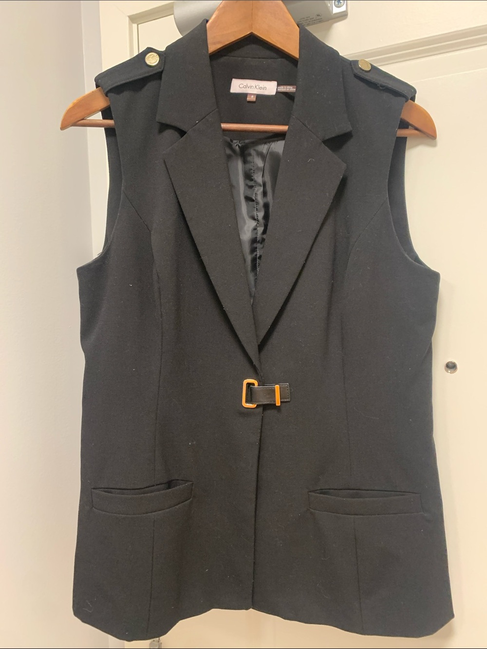 Calvin Klein Black Sleeveless Tailored Vest with Gold Buckle